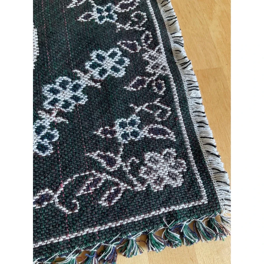 Set of 4 Woven Cotton Heart Floral Placemats Reversible Farmhouse Fringed India